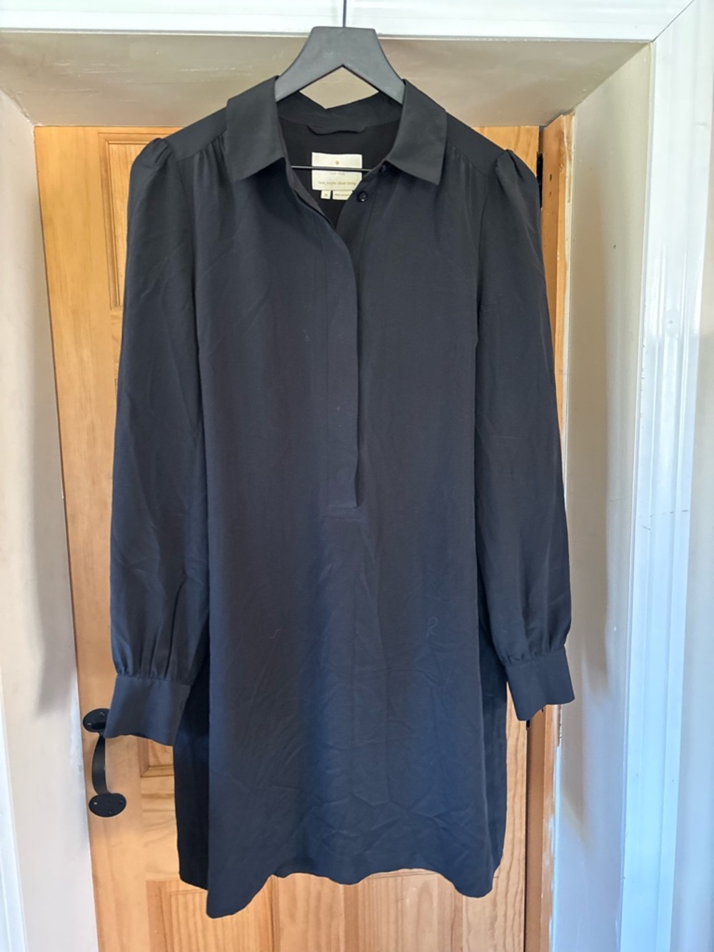 Kate Spade New York, Black Dress,100% Silk, Long Sleeve, Lined, Button Front, 10